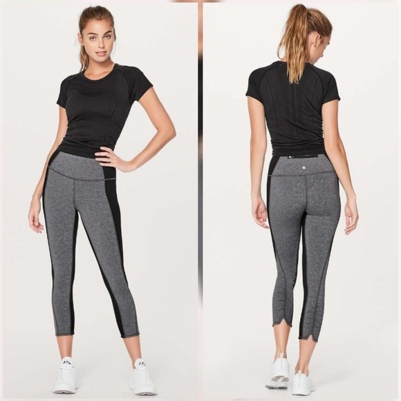 lululemon athletica Pants - LULULEMON On Your Mark Crop (23") Heathered Black / Black Size 6 Active Running